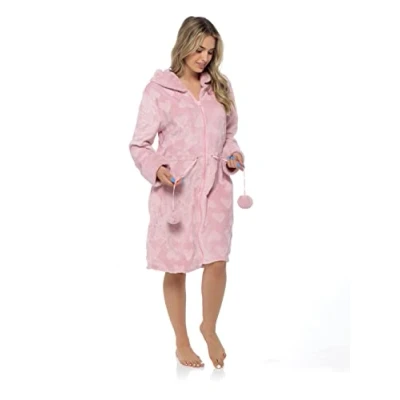 Image of INSIGNIA Ladies Dressing Gown Hooded Zip Fastening Front Opening (20 22, Pink)