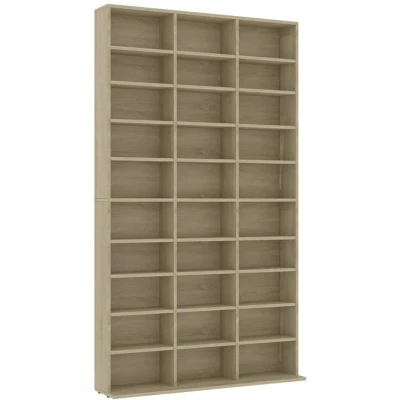 Image of vidaXL CD Cabinet Engineered Wood Storage Unit with 30 Open Compartments, Sonoma Oak