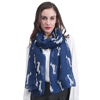 Image of Lina &amp; Lily Dachshund Sausage Dog Print Women&#039;s Scarf Shawl Wrap Oversize (Navy Blue)(Size: One Size)