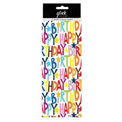 Image of Glick Four Sheets of Happy Birthday Kraft Tissue Paper, Each Sheet 750mmx500cmm Paper Kraft, for Gift Wrapping,