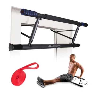 Image of Mobiclinic® Fitness, Hanging Pull up Bar, Tool free, K5, Max. 200 kg, With Elastic, Non slip Foam Handles, Steel, Adjustable 70 92 cm, Home Exercise, Easy Storage, Door Dip Bars
