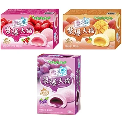 Image of Yuki &amp; Love 3 Flavours Bundle (Strawberry, Grape and Mango) Mochi Japanese Style Desserts Daifuku