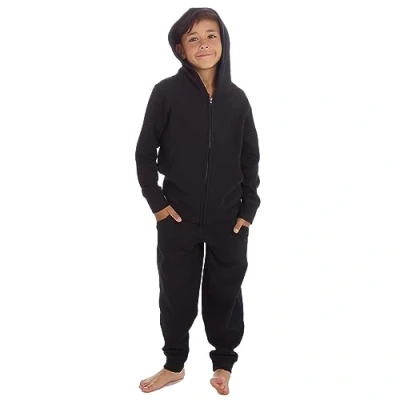 Image of Metzuyan Kids Boys Plain Tracksuit Zip Up Hoodie Joggers Cotton Rich Sweat Set Black 13 Years
