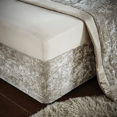 Image of Catherine Lansfield Crushed Velvet Double Elasticated Divan Base Wrap Natural