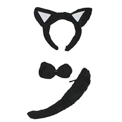 Image of Petitebelle Headband Bowtie Tail Unisex 3pc Children Costume (Cat[black/white], One Size)