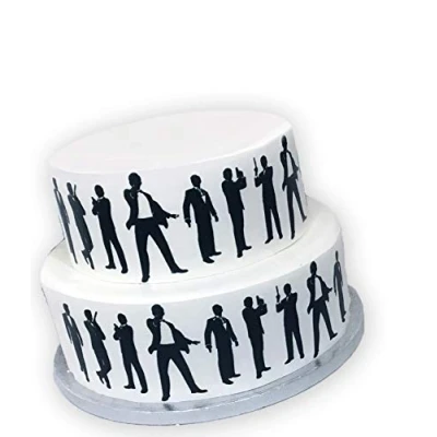 Image of Edible Decor Sheet Bond 007 Spy themed Silhouette Border Ribbon Perfect for Decorating Your Cakes Easy to Use