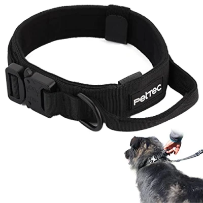 Image of PetTec Medium Dog Collar D200 Nylon &amp; Neoprene Padding Adjustable Puppy for Durable Handle, D Ring Quick Release Metal Buckle Weather Proof, Dirt Proof Waterproof 43 52cm