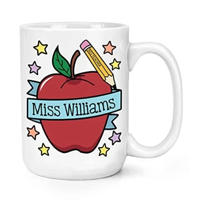 Image of Personalised Custom Name No.1 Best Teacher Apple 15oz Large Mug Cup