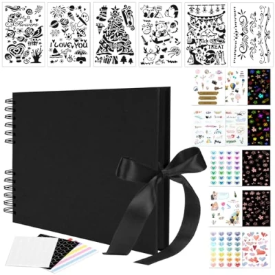 Image of Bemece Scrapbook, 80 Pages Photo Album Craft Paper, DIY Handmade Scrapbook for Anniversary, Wedding,Travelling, Baby Shower Black