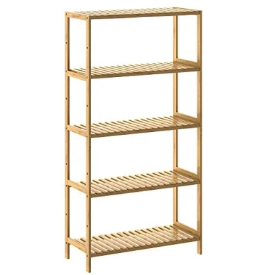 Image of CASARIA® Bamboo Standing Shelf Unit 5 Tiers Height Adjustable Bathroom Storage Shelves Wardrobe Shoe Rack Lounge Kitchen Hallway Plant Stand Book Towel 130 x 60 26 cm