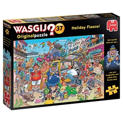 Image of Wasgij Original 37, Holiday Fiasco 1000 Piece Jigsaw Puzzles for Adults Fun, Challenging &amp; Brainteasing Puzzle Uncover the 100% Recycled Cardboard 1000pcs Jumbo