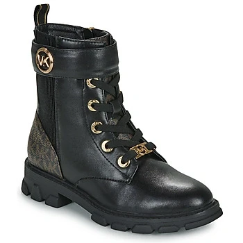 Image of Michael Kors Kids Ridley Stark 2 Unisex Laceup ankle boots for kids, Size: 10.5K, Black/brown Imitation leather/ textile