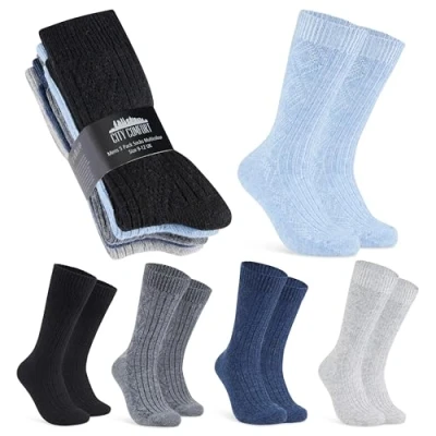 Image of CityComfort Mens Socks Pack of 5 or 2 Soft Warm Ankle for Men Teenagers Size 6 12 Wool Winter Walking Work Gifts Him (Blue/Grey, 6/9 UK, 5)
