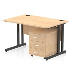 Image of Impulse 1200x800 Desk Maple/Black Cantilever Leg 3 Drawer Mobile Ped