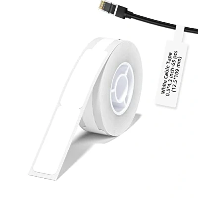 Image of Label Maker Tape for NIIMBOT D11/D110/D101, Cable Sticker, Waterproof Tear Proof Thermal Paper 0.5&quot;x4.3&quot; (12.5x74mm),65 Per Roll(White)