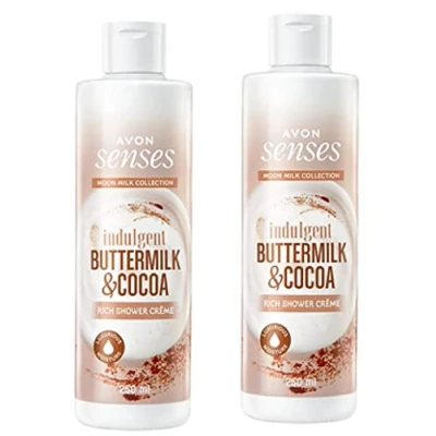 Image of Pack of 2 Avon Senses Indulgent Buttermilk and Cocoa Rich shower crème x 400ml