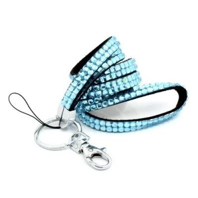 Image of CKB Ltd 1x Bling ID LIGHT BLUE Acrylic Rhinestone Style Lanyard Neck Strap Swivel Metal Clip