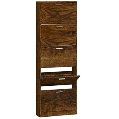 Image of vidaXL Shoe Cabinet Smoked Oak 59x17x169 cm Engineered Wood