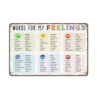 Image of KOPUTE Words for My Feelings poster, Emotions Emotional regulation, Zones of chart, Retro Metal Poster Wall Art Kitchen Garden Farm Home Decoration,tin sign 20X30cm