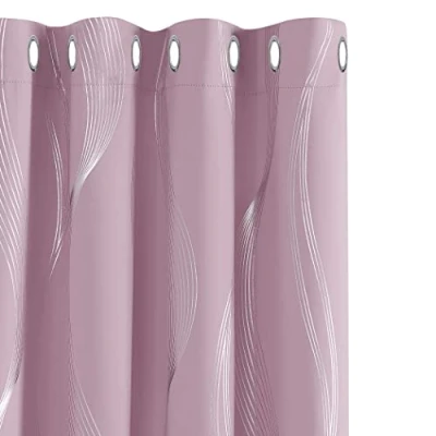 Image of Deconovo Thermal Insulated Blackout Curtains, Wave Printed Eyelet Curtains for Kids Bedroom, 52 x 63 Inch(Width Length), Light Pink, 2 Panels