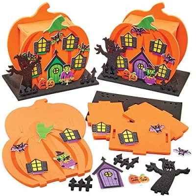 Image of Baker Ross FX254 Pumpkin House Kits Pack of 2, Halloween Decoration Craft for Kids, Foam Arts and Crafts