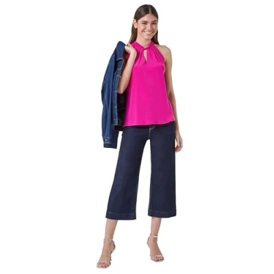 Image of Roman Womens Twist Neck Tie Back Stretch Top Pink Size 20 UK