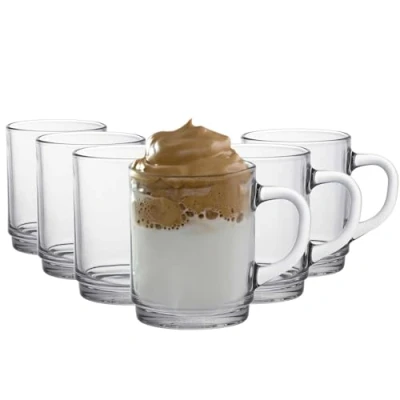 Image of Duralex Versailles Glass Coffee Tea Mugs, 260ml Cups Clear Pack of 12