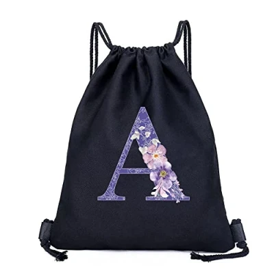 Image of Drawstring Gym Bag, String Swim PE Bag,Large Sports Backpack Bags for Women Men, Travel Beach School Bag with Waterproof Kids,Boys,Girls Men (Purple flower A)