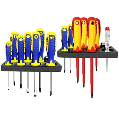 Image of S&amp;R Screwdriver set 14 pcs. Force handle form, SL PH PZ, voltage tester, two racks. Professional quality