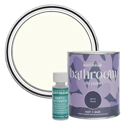Image of Rust Oleum White Water Resistant Bathroom Tile Paint in Gloss Finish Porcelain 750ml