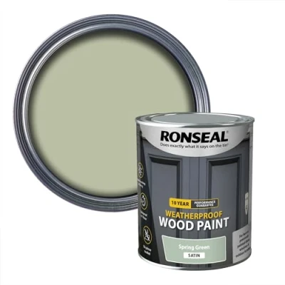 Image of Ronseal 10 Year Weatherproof 2 in 1 Wood Paint Spring Green Satin 750ml