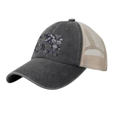 Image of Dragonflies Grey Cowboy Mesh Baseball Cap Premium Men&#039;s Trucker Hat with Adjustable Closure,Mesh Snapback Hats for Men, Black, One size