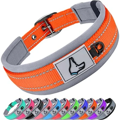 Image of Joytale Reflective Dog Collar Extra Large Dogs Ultra Comfy Soft Neoprene Padded Heavy Duty Metal Belt Buckle, Orange