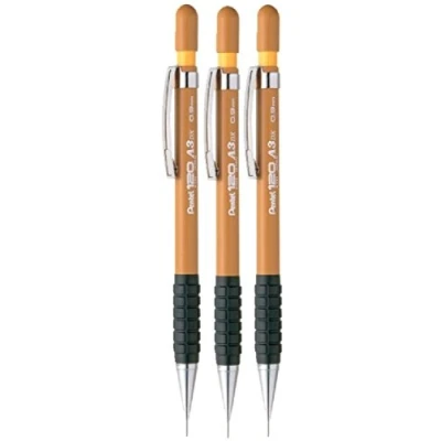 Image of Pentel 0.9mm (A37 Y) Yellow 120 DX Automatic Mechanical Pencil Refillable Lead Capped Metal Clip Rubber Grip (Pack Of 3)