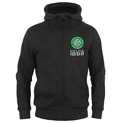 Image of Celtic FC Official Football Gift Boys Zip Hoody Fleece Black 10 11 Years