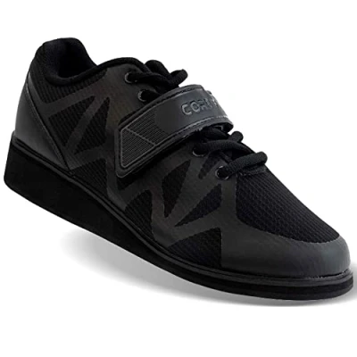 Image of CORE Weightlifting Shoes, Powerlifting &amp; Bodybuilding Squat Shoes with 3 cm Heel Black UK 7.5
