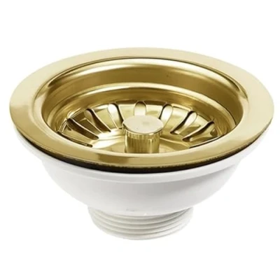 Image of Taps2Traps® POLISHED GOLD FINISH KITCHEN SINK BASKET STRAINER WASTE FOR 90MM HOLE