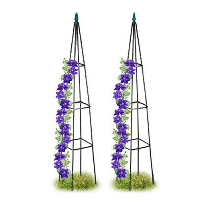 Image of Relaxdays Set of 2 Garden Obelisks, 190 x 35 cm, Pyramid, Climbing Plants Support, Metal, Free Standing, Black, 100% iron