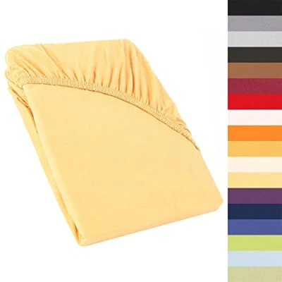Image of CelinaTex Perla Box Spring Bed Water Topper Fitted Sheet 90 x 200 100 cm Cream Yellow Jersey Mako Cotton 160 g/m²