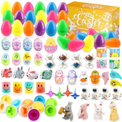 Image of Acuiwer Toy filled Easter Eggs 48 PCS Pre Hunt Kit Surprise with 42 Toys &amp; 6 Matching for Party Favor Gifts