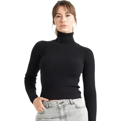 Image of alsestudio Women`s Turtle Neck Jumper Premium Quality Silk Touch Long Sleeve Soft Ribbed Pullover Essential Style Knitted Roll Sweaters Black, L
