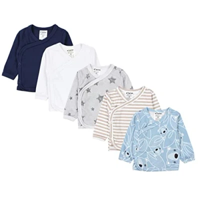Image of TupTam Baby Boys Side Snap Shirts Long Sleeve Pack of 5, Multicoloured 7, 62