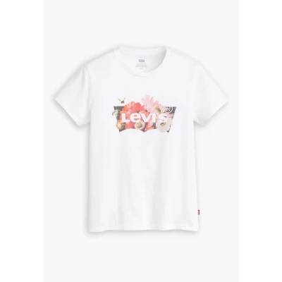 Image of Levi&#039;s Women&#039;s The Perfect Tee Graphic Batwing Logo T Shirt, Floral Bw Fill Brigh, L