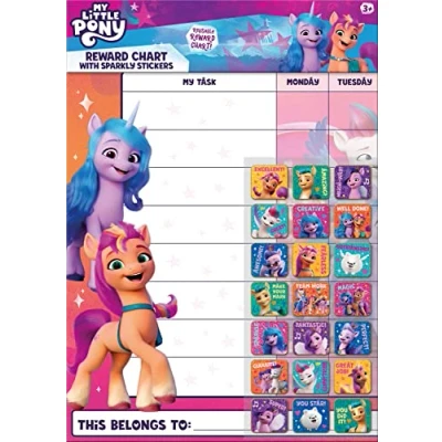 Image of My Little Pony A3 Reward Chart Includes 56 Sparkly Stickers Wipe Clean Official Licensed Product are Reusable on Non Porous Surfaces Great for Girls Age 3+ Kids