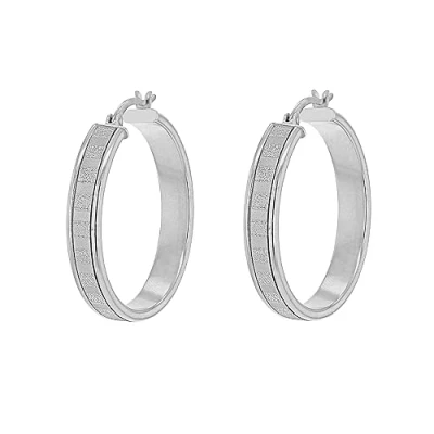 Image of Tuscany Silver Women&#039;s Sterling Rhodium Plated 30 mm Stardust Striped Creole Hoop Earrings