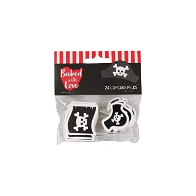 Image of Baked With Love Pirate Cupcake Picks, Cake Decorations, Toppers 24 Pack