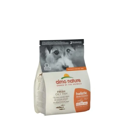 Image of almo nature Holistic Maintenance Dry Dog Food with Fresh White Fish and Rice, X Small/Small, 2 Kg Bag