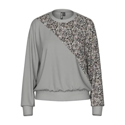 Image of PIECES Women&#039;s Pcnancy Ls Sweat Bc Sweatshirt, Light Grey Melange/Detail: Silver Sequence, M