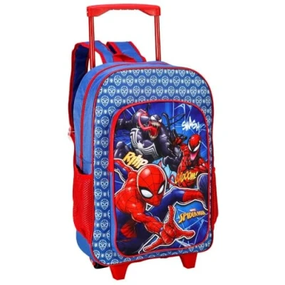 Image of KP Pharma Unisex Kid&#039;s Premium Trolley Backpack Bag, Red &amp; Blue/Spiderman, Pack of 1
