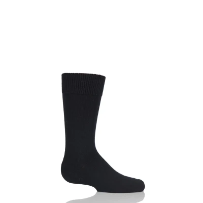 Image of 1 Pair Black Comfort Wool Plain Socks Kids Unisex 5.5 8 Teens (13 14 Years) Falke